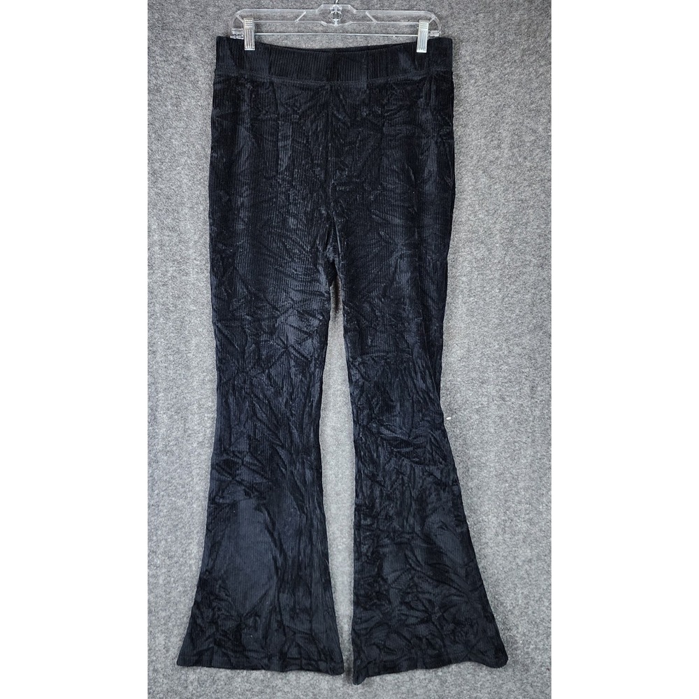 Aeropostale Pants Womens Large Flare Black Crushed Corduroy High Rise EUC
